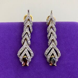 💛 Gold Plated White & Wine CZ Drop Earrings | Art Deco Inspired